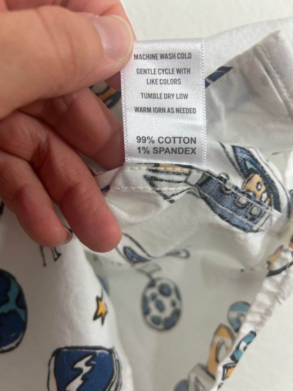 Space Graphic Short-Sleeve Button-Down Shirt - White with Blue & Yellow Print - Picture 5 of 6